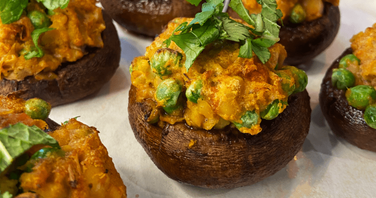 Air fryer Curry Chickpea Stuffed Mushrooms : Indian Recipe