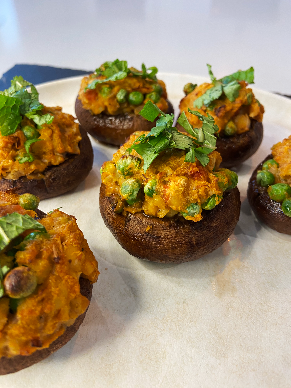 Air fryer Curry Chickpea Stuffed Mushrooms : Indian Recipe