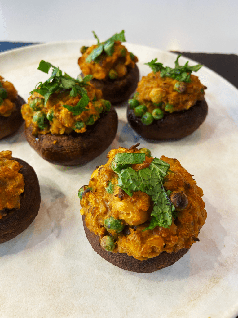 stuffed curry chickpea air fryer mushroom Indian recipe