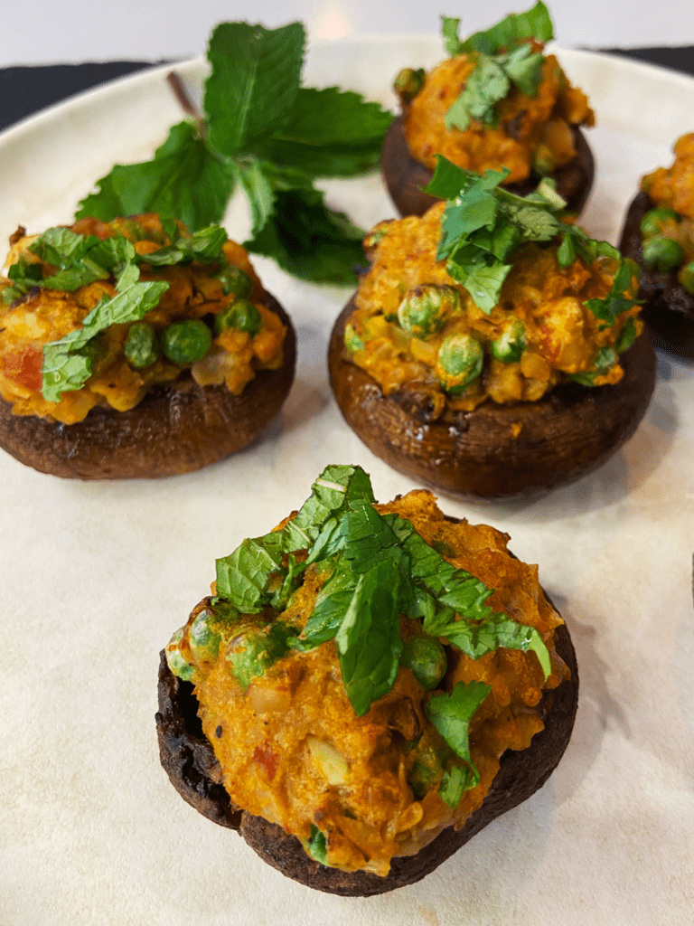 stuffed curry chickpea air fryer mushroom Indian recipe