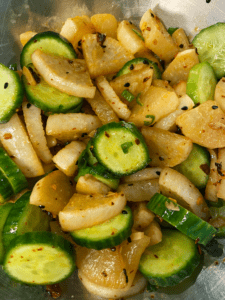 spicy roasted daikon radish and cucumber salad