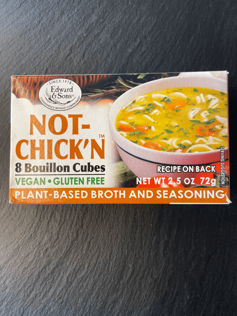 Not-chick'n bouillon cubes for white bean buffalo dip with vegan blue cheese crumbles