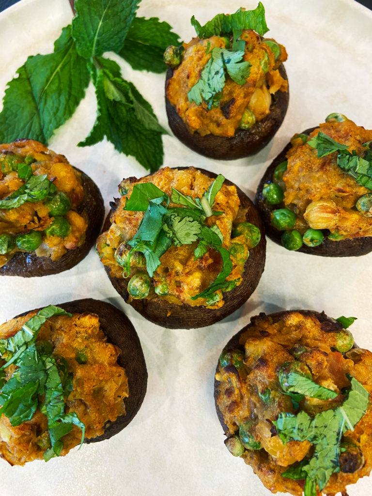 stuffed curry chickpea air fryer mushroom Indian recipe