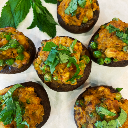 curry chickpea stuffed air fryer Indian mushrooms recipe