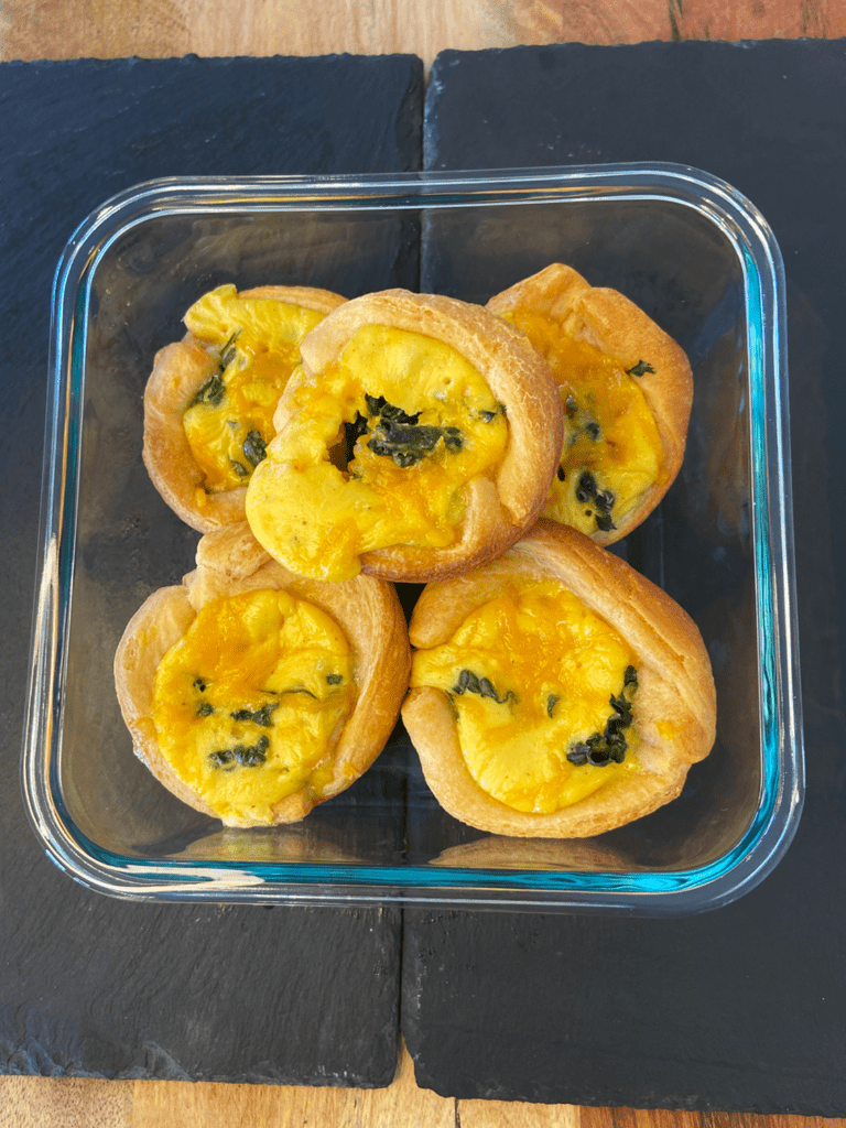 Just Egg Quiche cups in a storage container