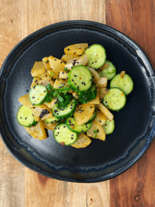 spicy roasted daikon radish and cucumber salad