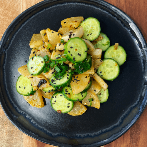 spicy roasted daikon radish and cucumber salad