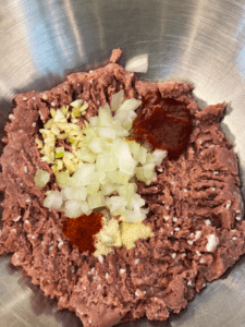 ingredients for air fried beyond burgers in bowl