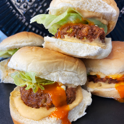 air fryer beyond meat burgers vegan buffalo blue sliders