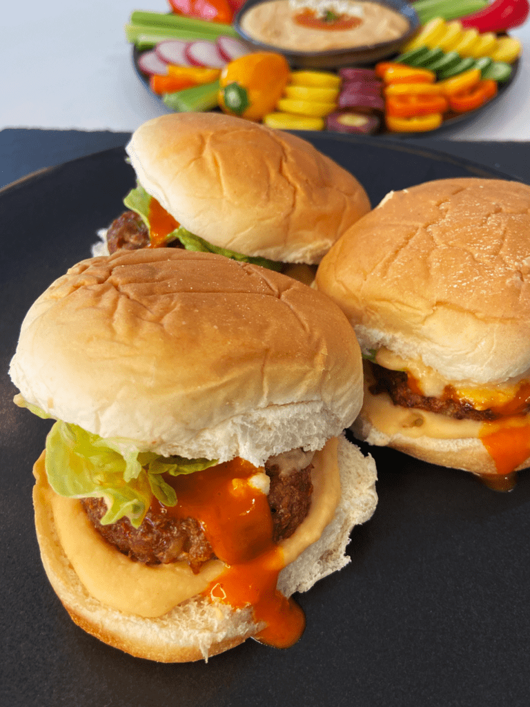 air fryer beyond meat burgers vegan buffalo blue sliders