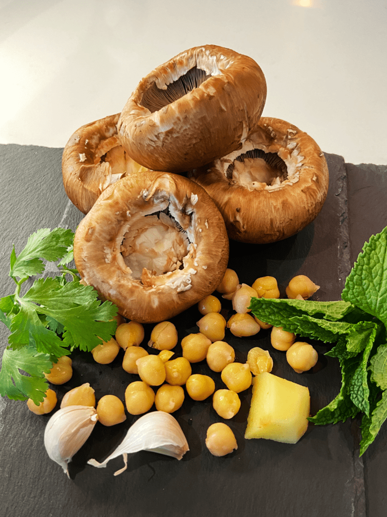 ingredients for stuffed curry chickpea air fryer mushroom Indian recipe