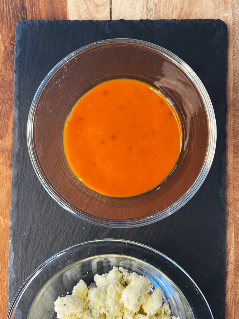 buffalo sauce for white bean buffalo dip with vegan blue cheese crumbles