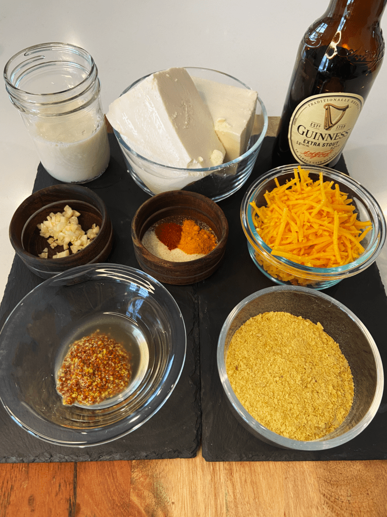 ingredients for Guinness vegan cheese sauce 