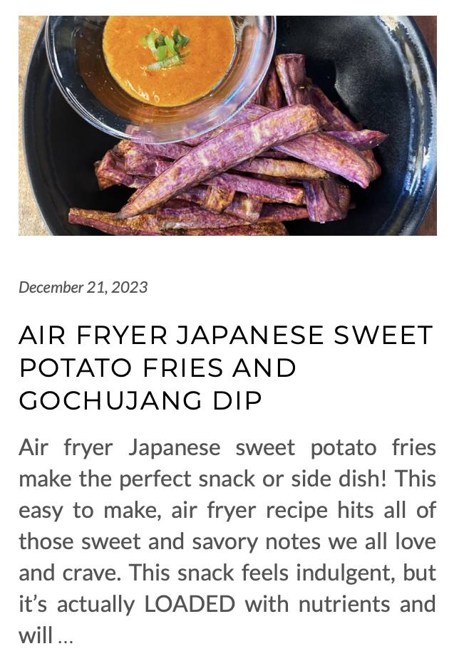 link for air fryer Japanese sweet potato fries and Gochujang dip