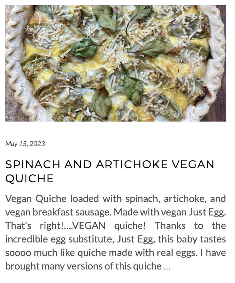 link for spinach and artichoke vegan quiche recipe