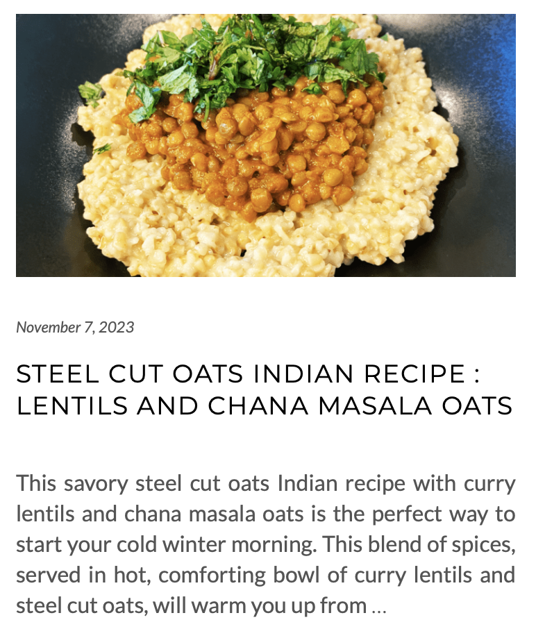 Link for steel cut oats Indian Recipe