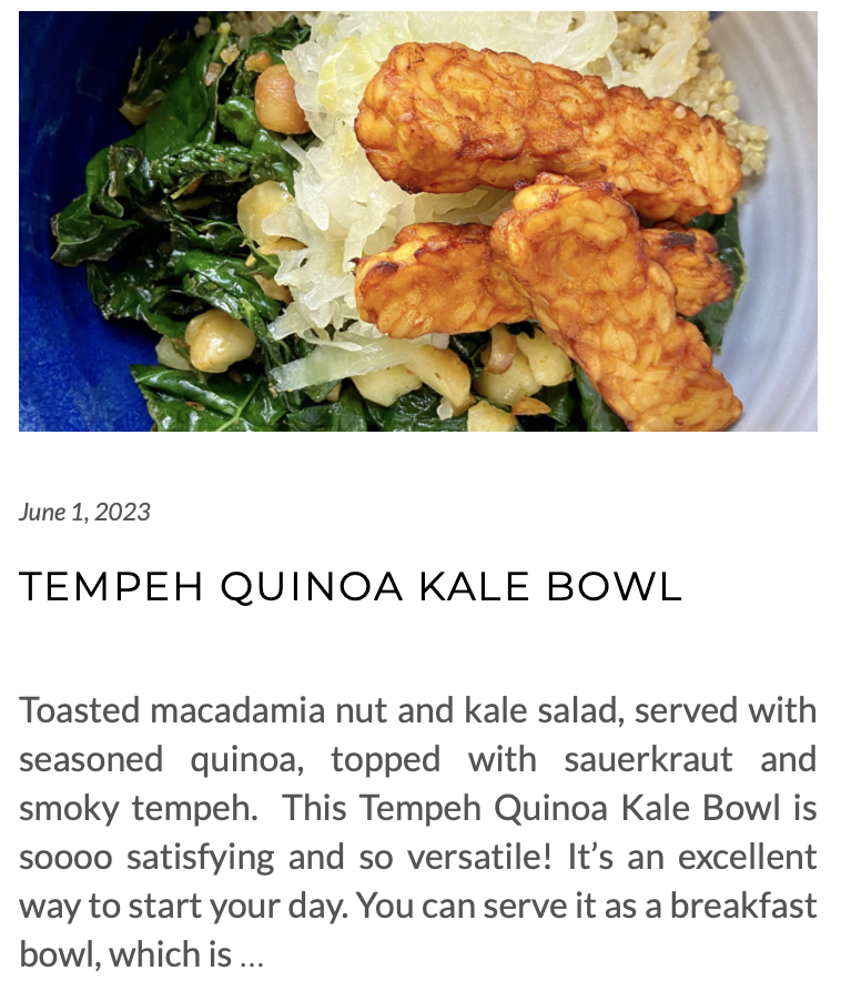 link for tempeh quinoa kale bowl recipe - vegan breakfast recipe