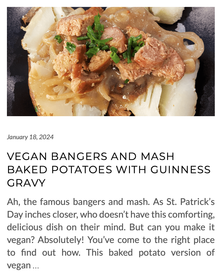 link for vegan gangers and mash baked potatoes