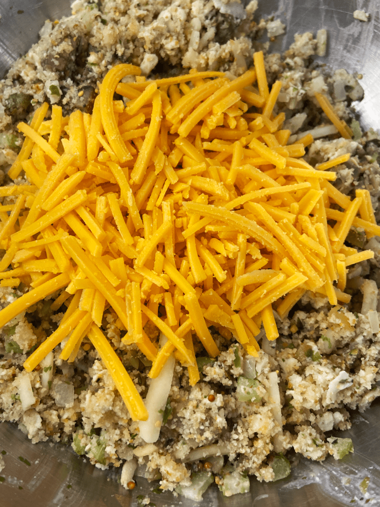 ingredients for air fryer cheesy vegan crab bites in a bowl