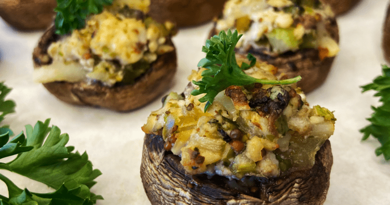 air fryer vegan crab stuffed mushrooms