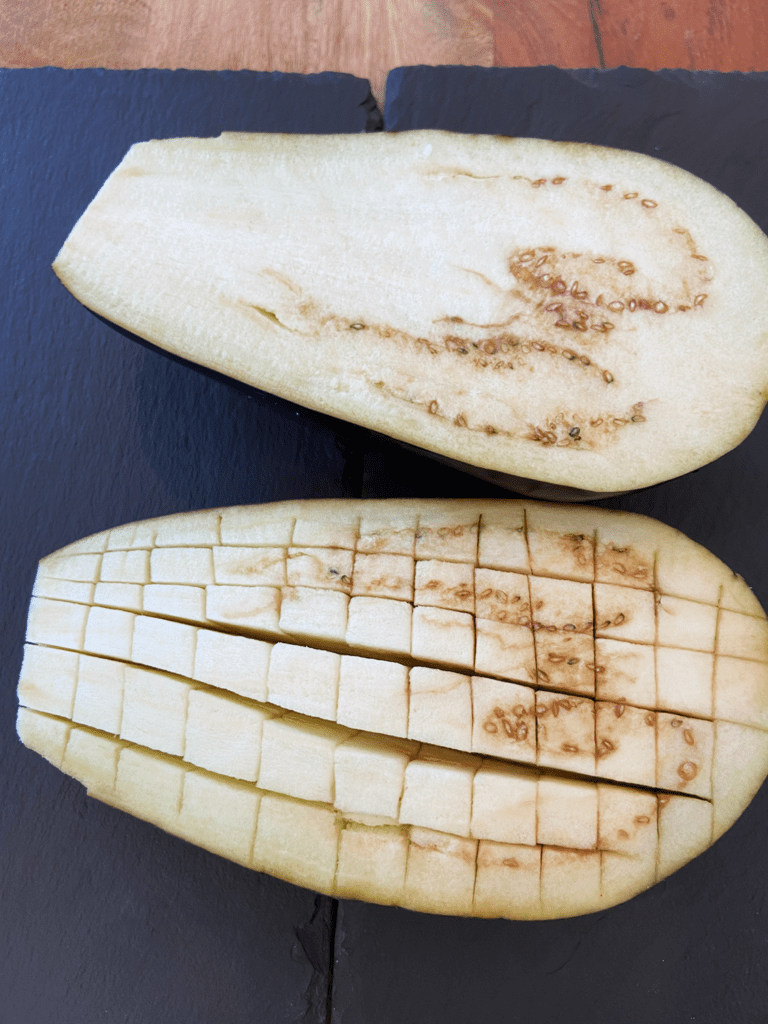 cutting eggplant