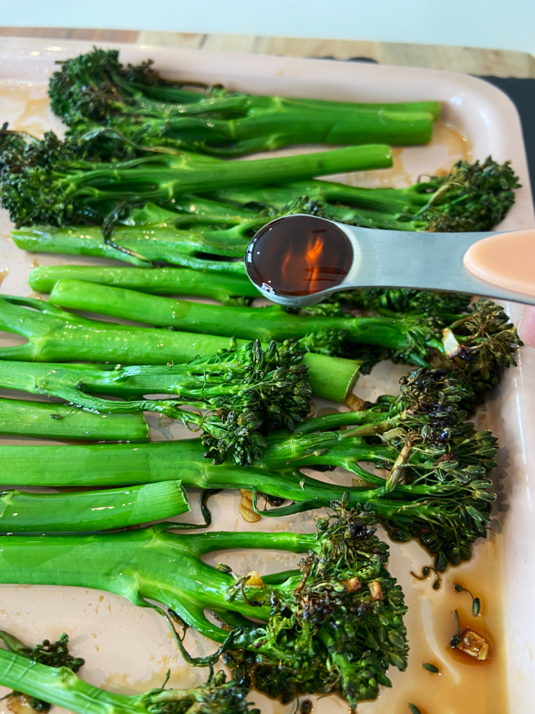 add toasted sesame oil to tenderstem broccoli