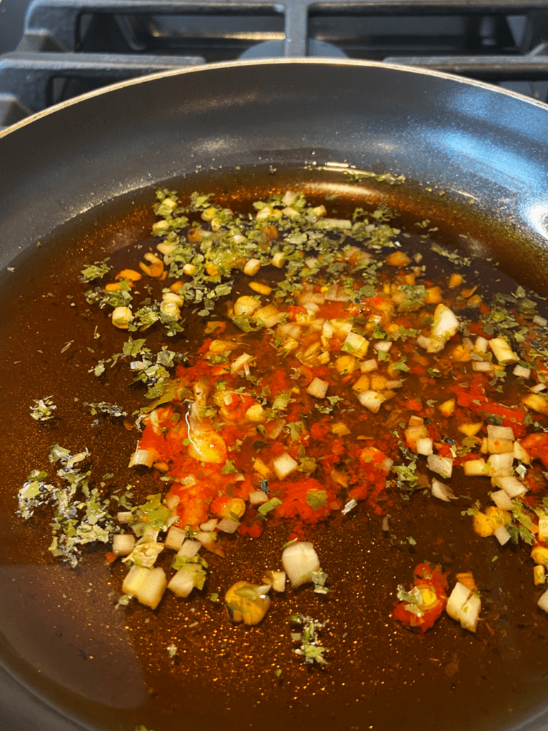 ingredients for Gochujang Thai sauce in a pan