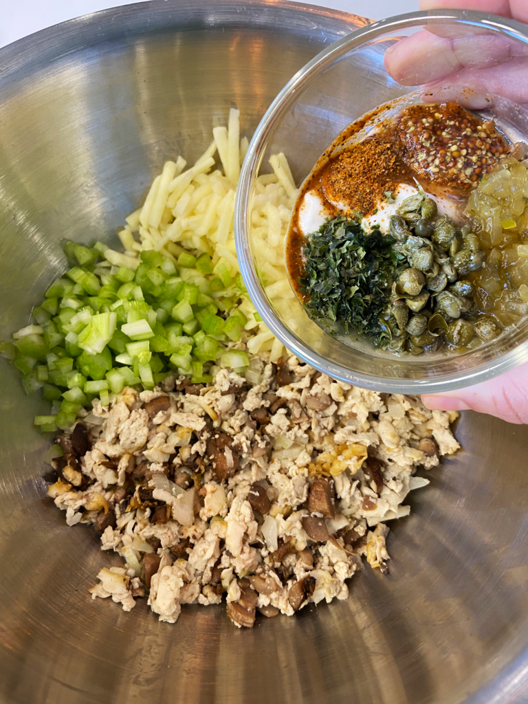 ingredients for vegan crab mix in a bowl