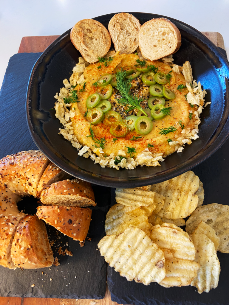 vegan deviled egg dip made with white beans