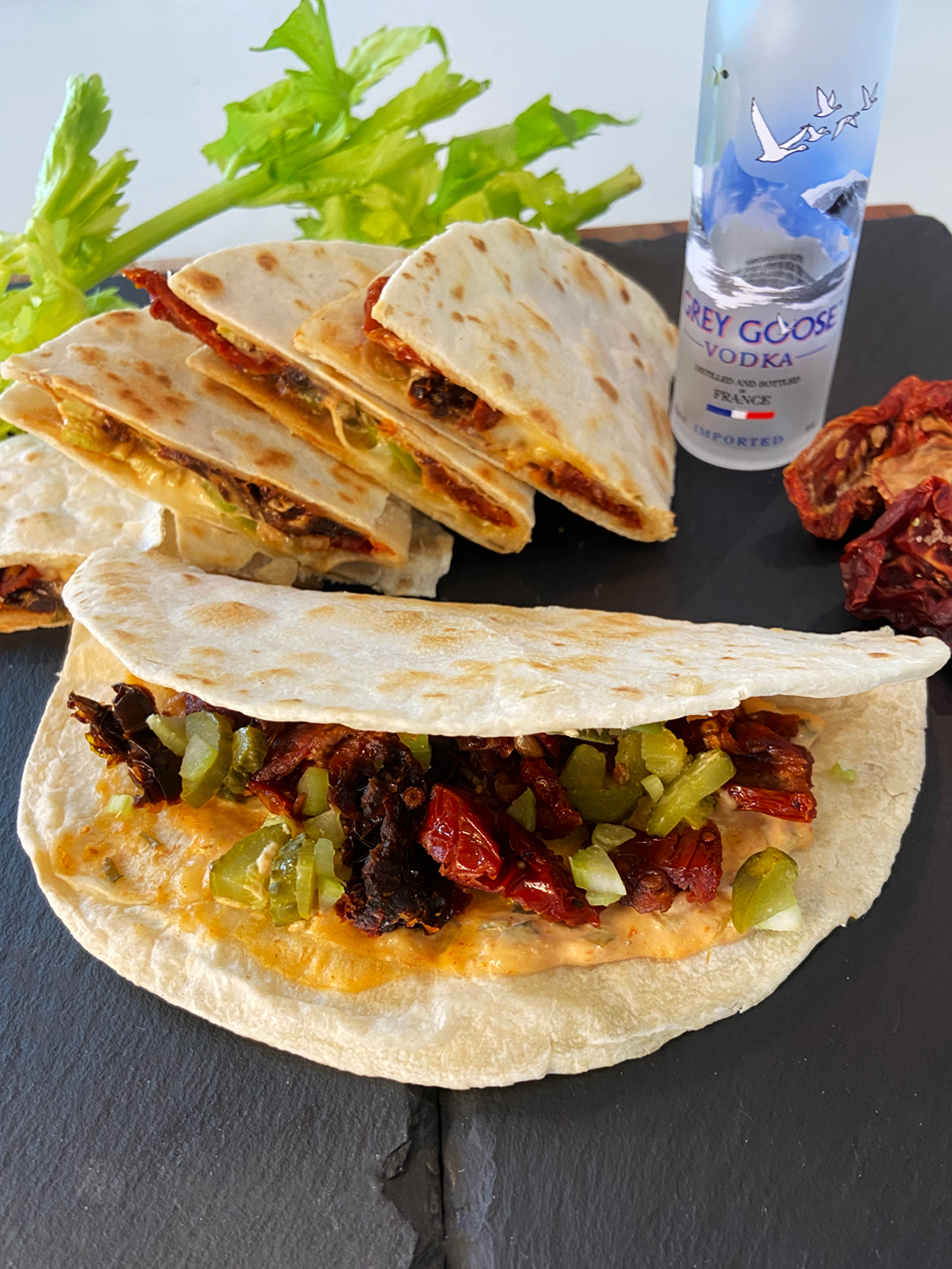 Vegan Bloody Mary Quesadillas