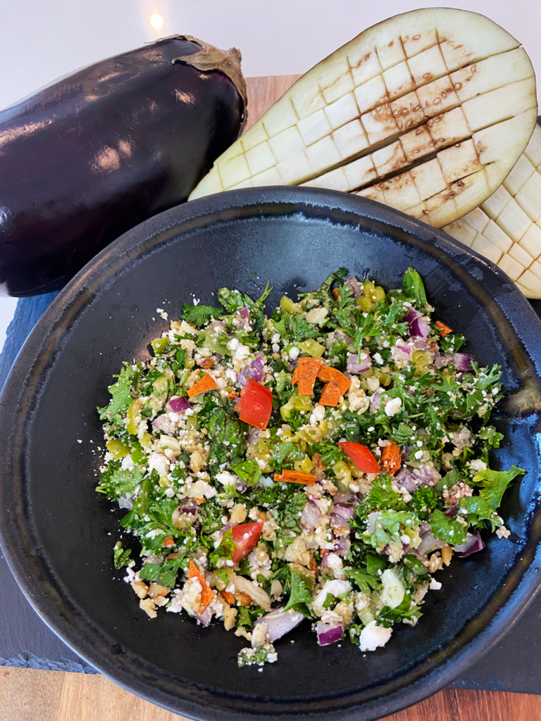 vegan antipasto medley and aubergine