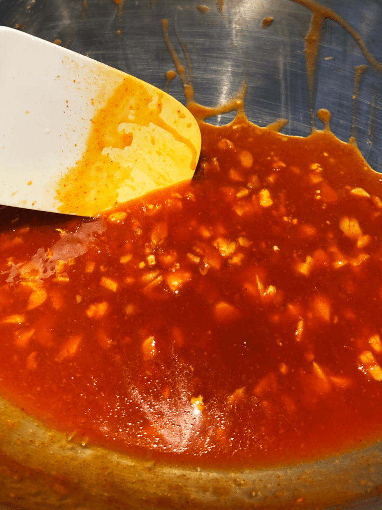 vegan garlic Gochujang sauce in pan