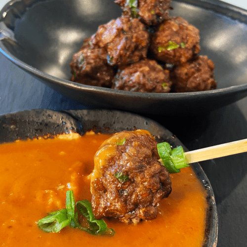 air fryer beyond meatballs with Gochujang peanut sauce