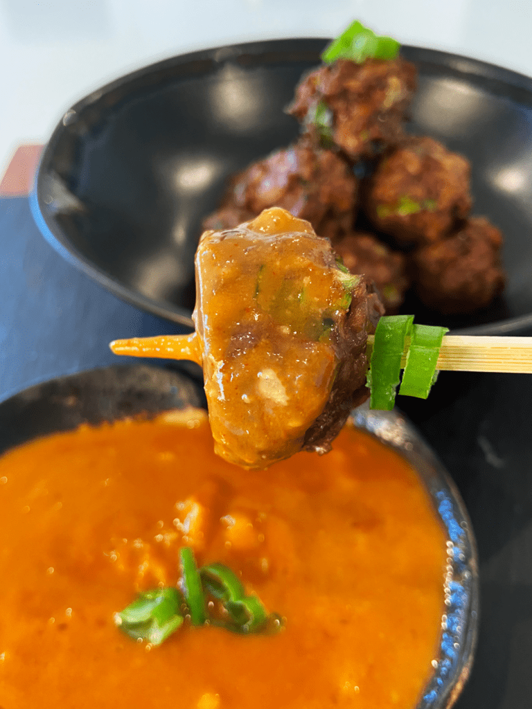 Air Fryer Beyond Meatballs with vegan Gochujang Peanut Sauce