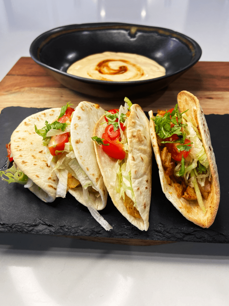 AIR FRIED MINI TACOS : VEGAN CHICKEN AND CHEESE