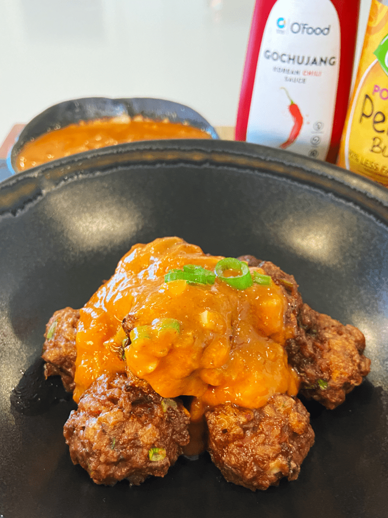 Air Fryer Beyond Meatballs with vegan Gochujang Peanut Sauce