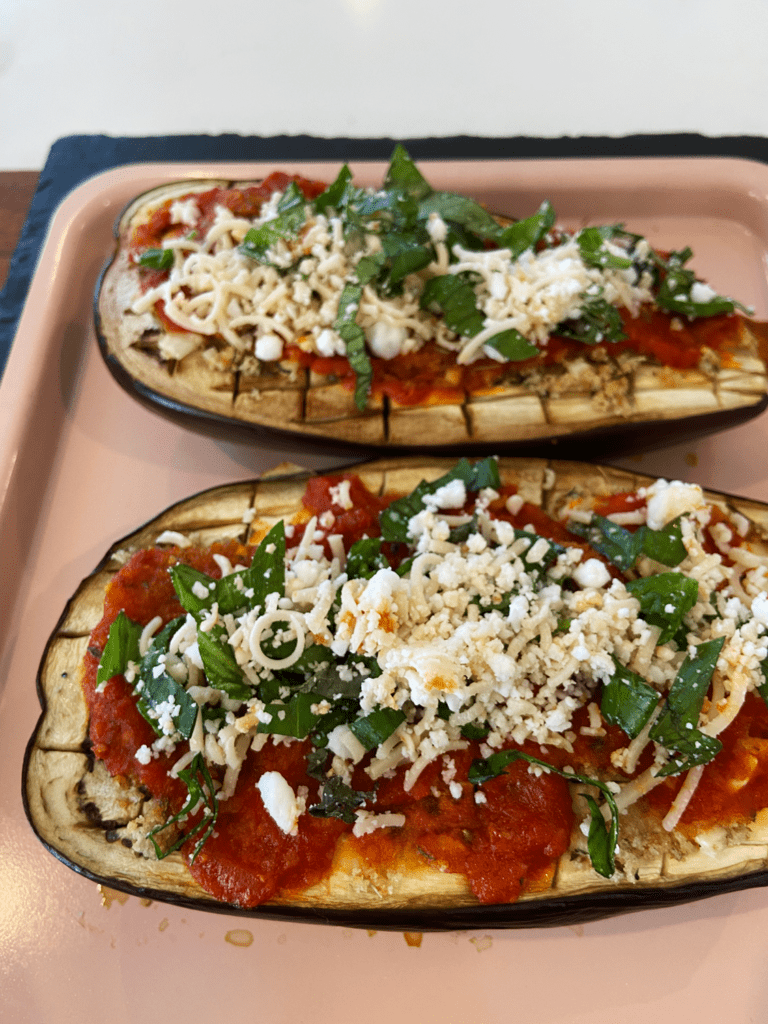 Vegan Garlic Butter Stuffed Eggplant Parmesan before cooking in air fryer