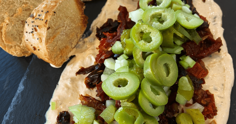 vegan Bloody Mary sundried tomato dip for bagels