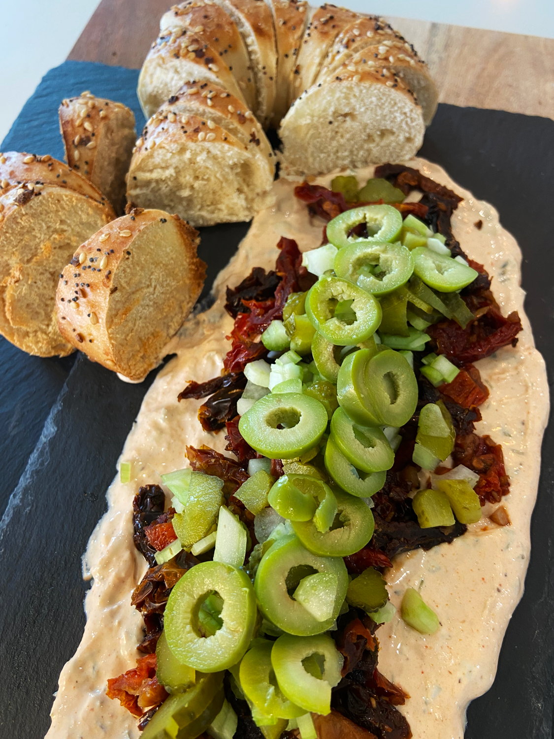 vegan Bloody Mary sundried tomato dip for bagels