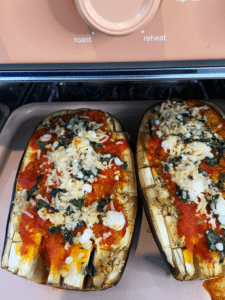 vegan garlic butter stuffed eggplant parmesan in air fryer