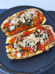 Vegan Garlic Butter Stuffed Eggplant Parmesan