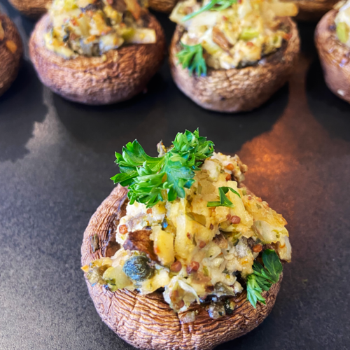 air fryer vegan crab stuffed mushrooms