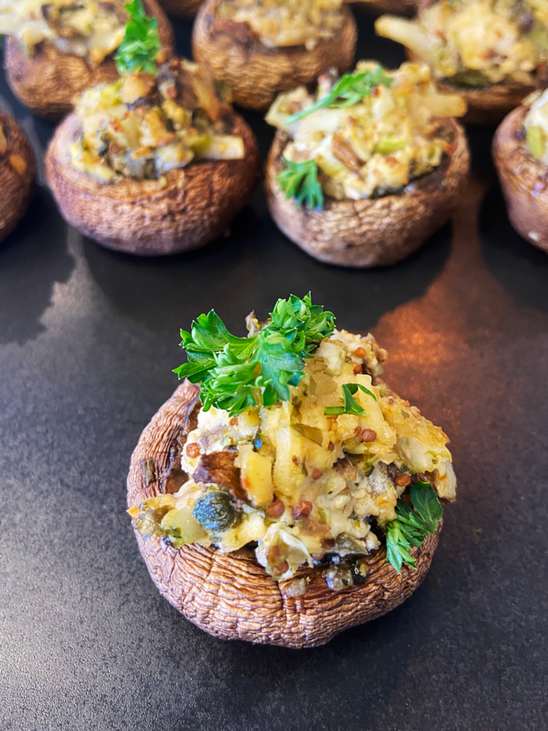 air fryer vegan crab stuffed mushrooms