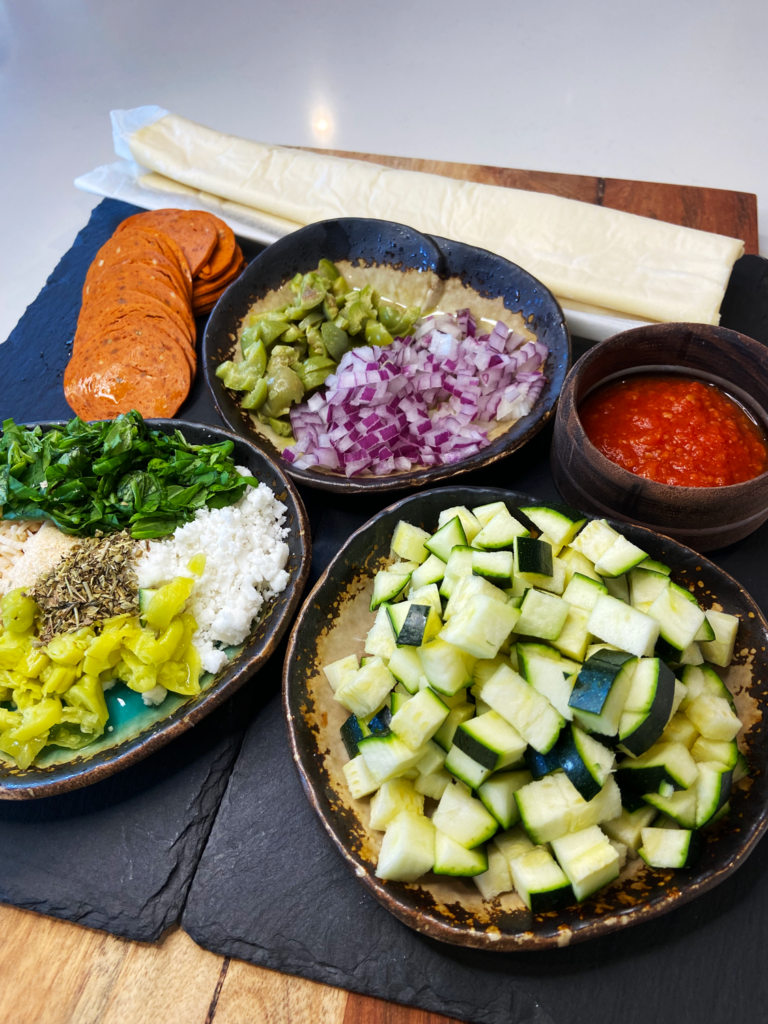 chopped ingredients for  air fryer vegan hot pockets recipe 