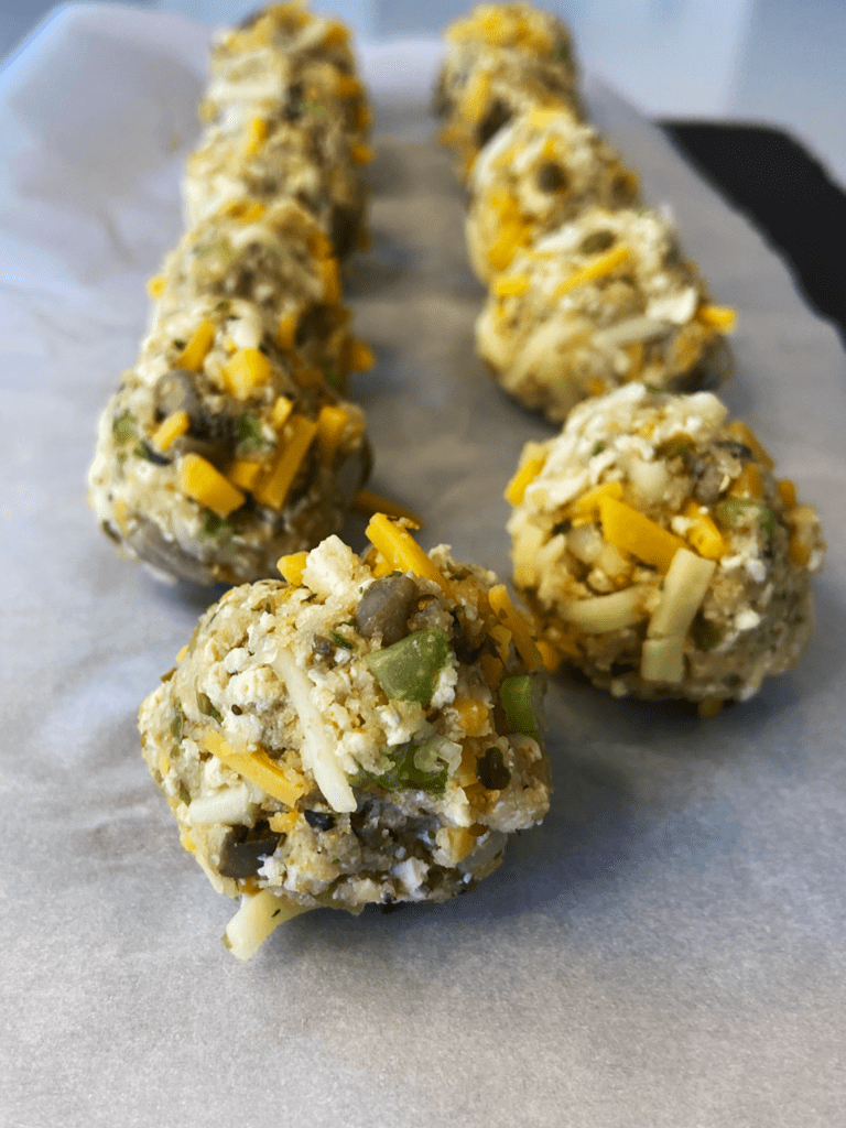 air fryer cheesy vegan crab bites before cooking