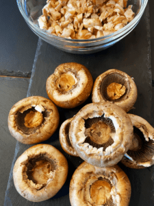 de-stemmed portobello mushroom caps fro air fryer vegan crab stuffed mushrooms