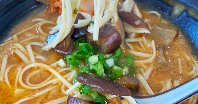 Gochujang Miso Udon Noodle Soup with Japanese Eggplant