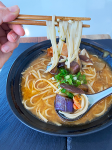 Gochujang Miso Udon Noodle Soup with Japanese Eggplant