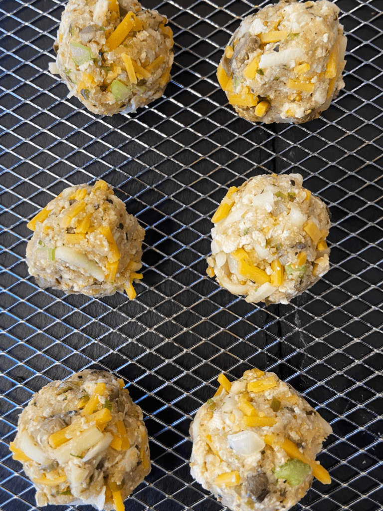 air fryer cheesy vegan crab bites before cooking