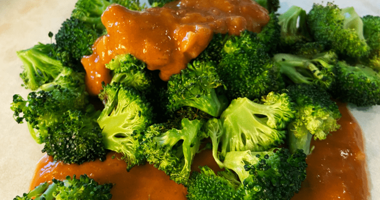 air fryer broccoli with 10 minute Gochujang peanut sauce